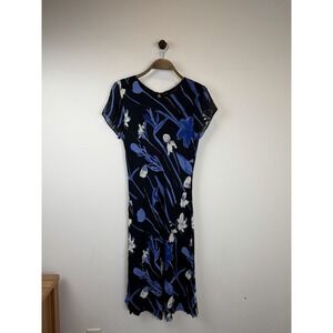 Benjamin A. Vintage 90s Women's Black Blue Cream Floral Dress